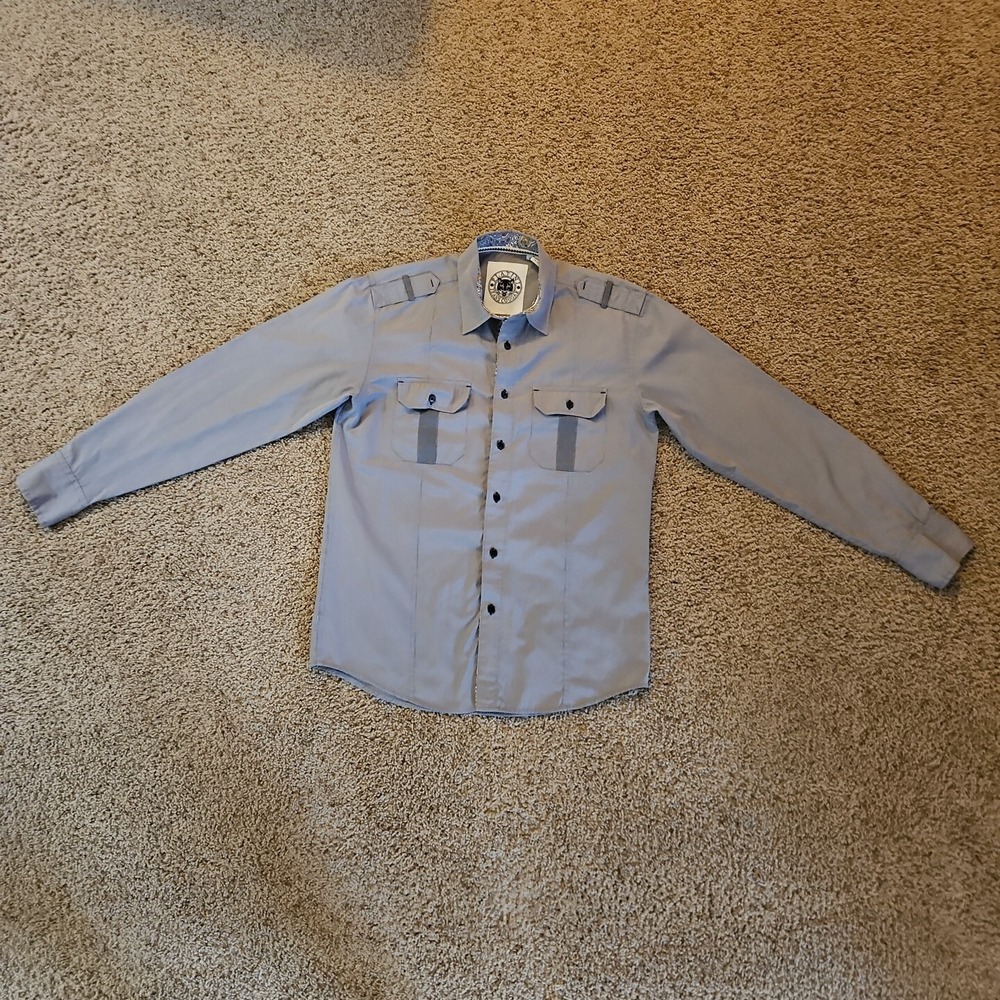 Platini Jeans Cougar‎ Mens Shirt Small Button Up Long Sleeve Gray Small Stain